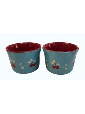 General Store By Gibson Cherry Design Custard Cup Ramekin Mini Bowl Cherry Set o
